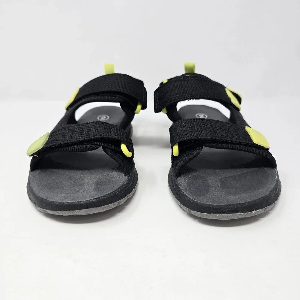 Cat & Jack Boys Black Lime Green Athletic Strappy Sandals Size 2 077043556